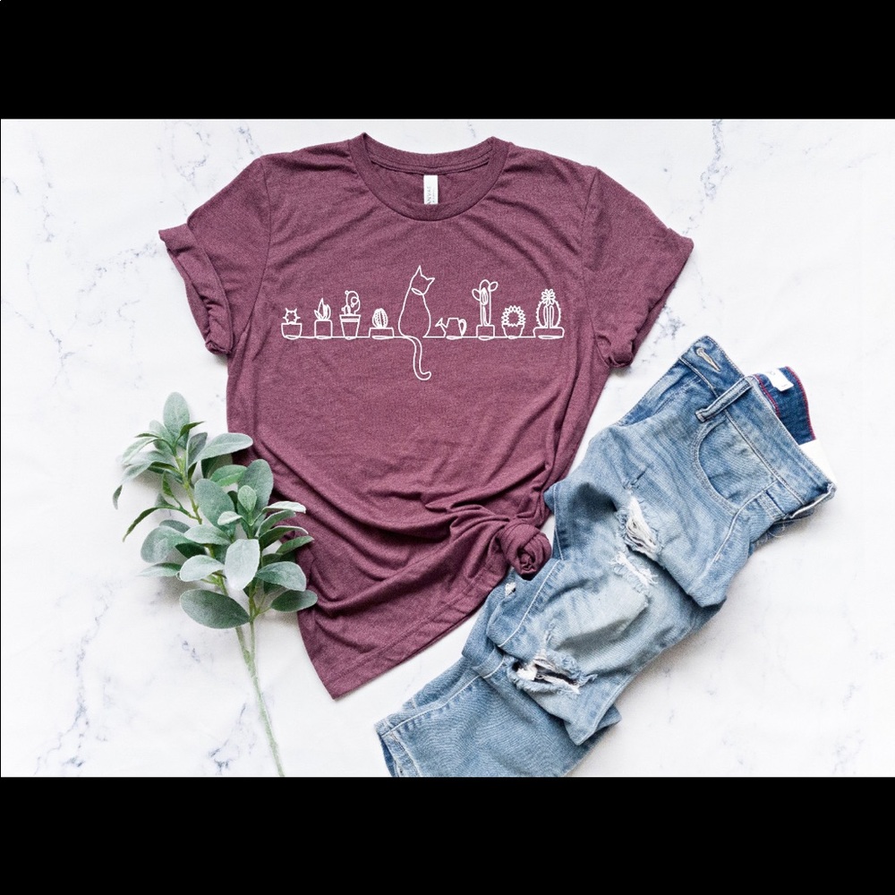 Cat and succulent tshirt